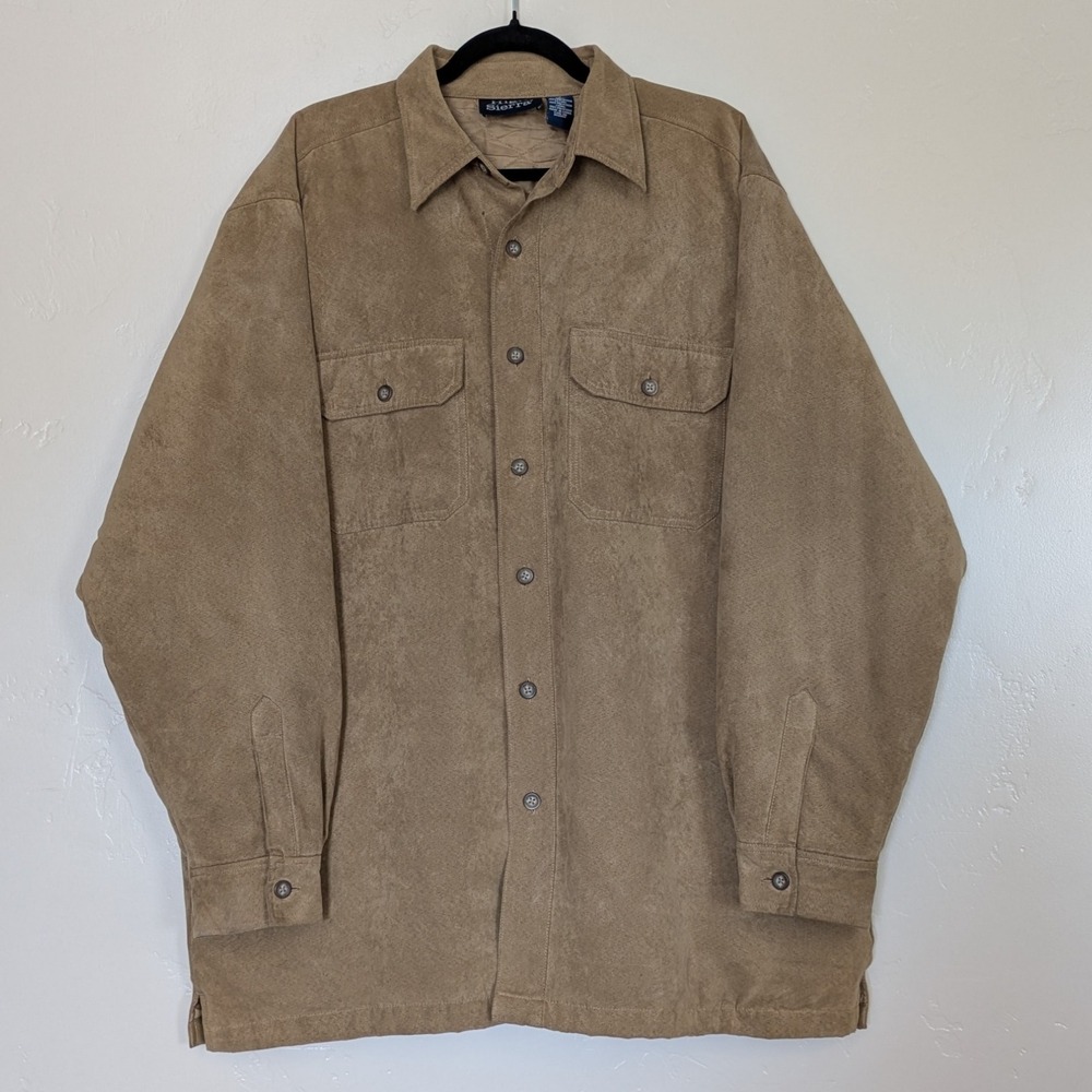 High Sierra‎ Mens Jacket Size Large Quilted Lined Pockets Tan Button Down Casual